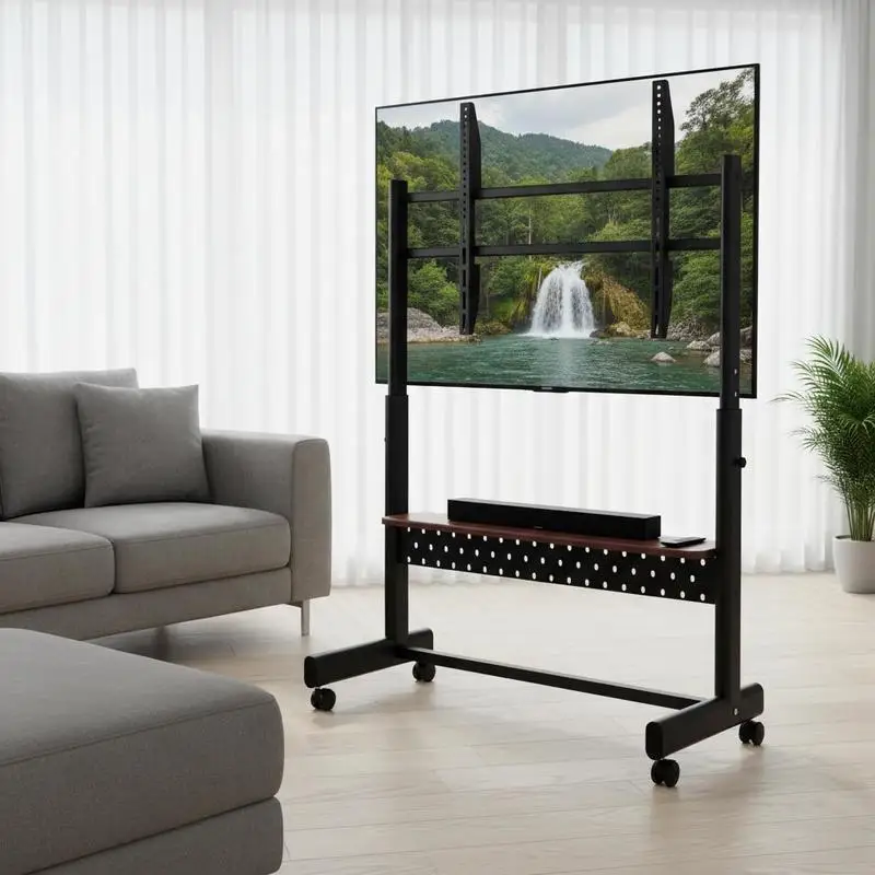 Support TV mobile/chariot pour écrans de 1397 à 2540 mm, support d'écran portable réglable en hauteur avec étagère, supporte jusqu'à 92,99 kg, pour salon, chambre, bureau (VESA max. 800 x 600 mm)