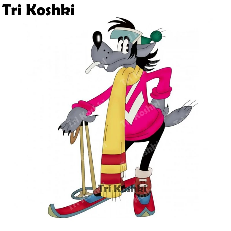 

Tri Koshki KCS683 Cartoon Wolf Ski Wait for It Car Sticker PVC Waterproof Decals Sticker on Car Wall Bumper Ski board