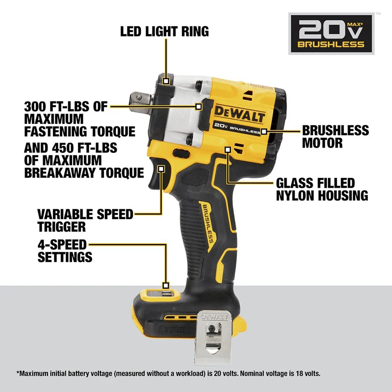 DEWALT DCF922 20V Impact Brushless Cordless Wrench Truck Tire Maintenance Electric Wrench Power Tool Battery Charger Set