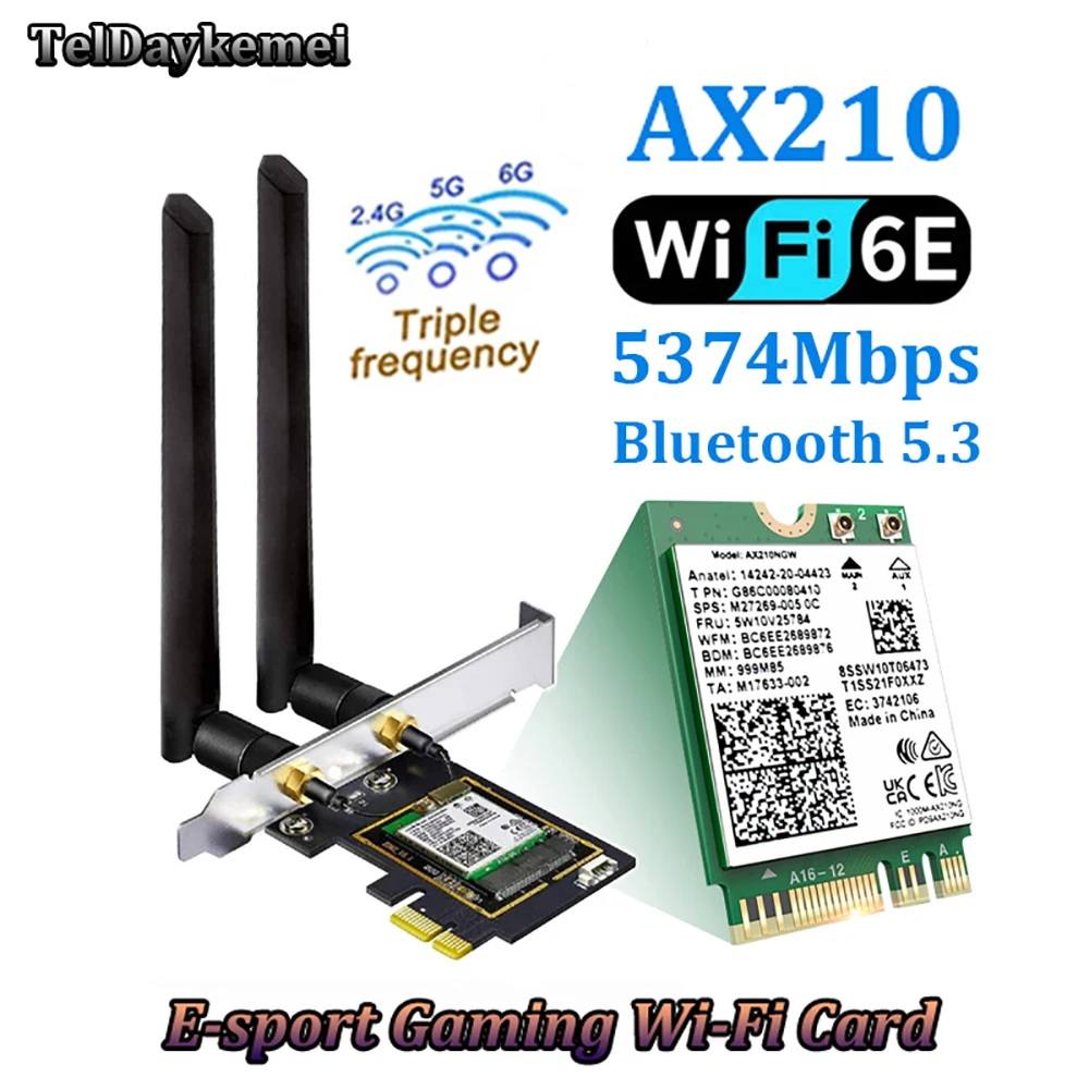 Desktop Wi-Fi 6E AX210 PCIe WiFi Adapter Bluetooth 5.3 5374Mbps 802.11ax Wireless Wifi 6E Card Windows 10 Linux