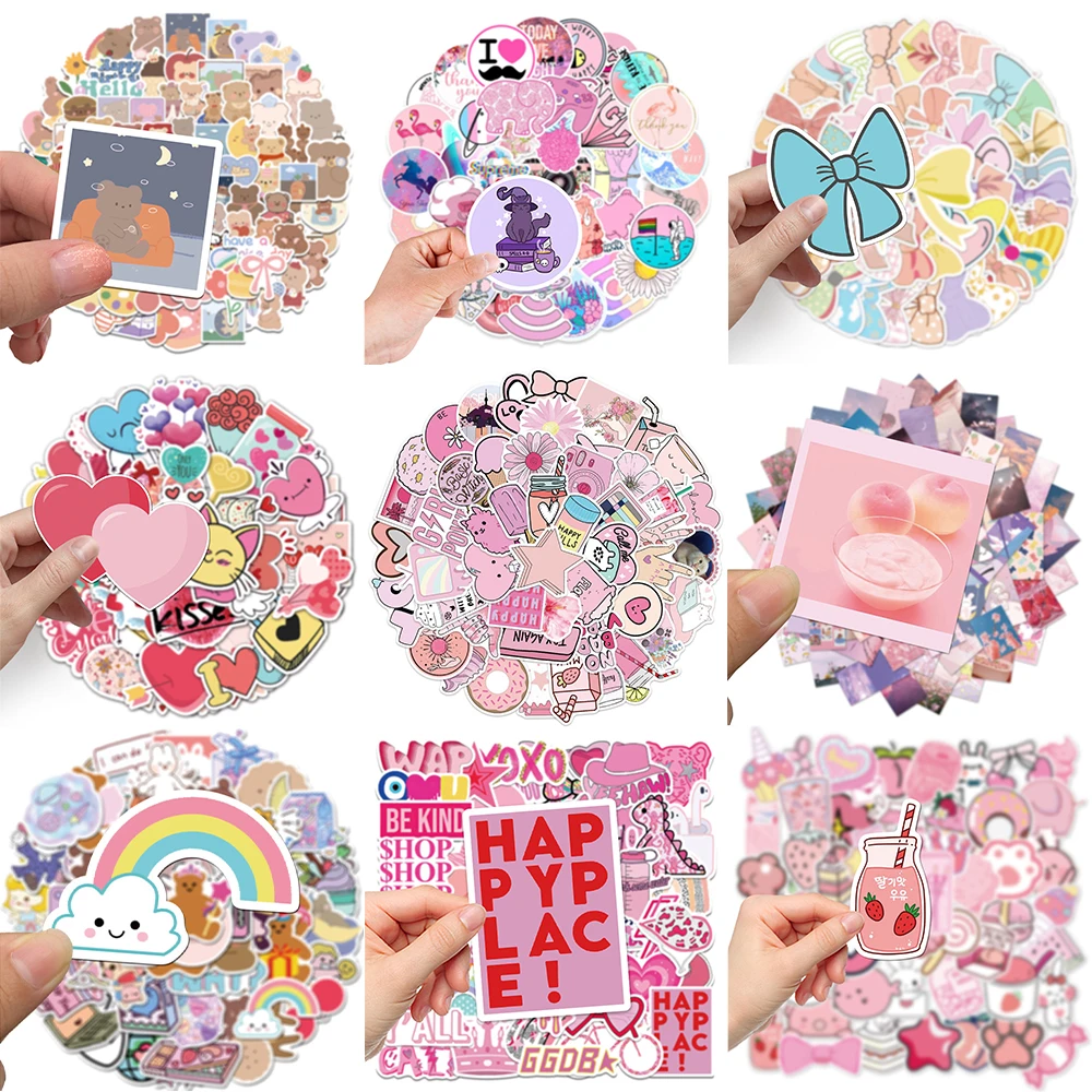 10/30/50PCS Cartoon Pink Fresh Stickers Series Cute Creative Graffiti Laptop Guitar Luggage Helmet iPad DIY Decoration Wholesale