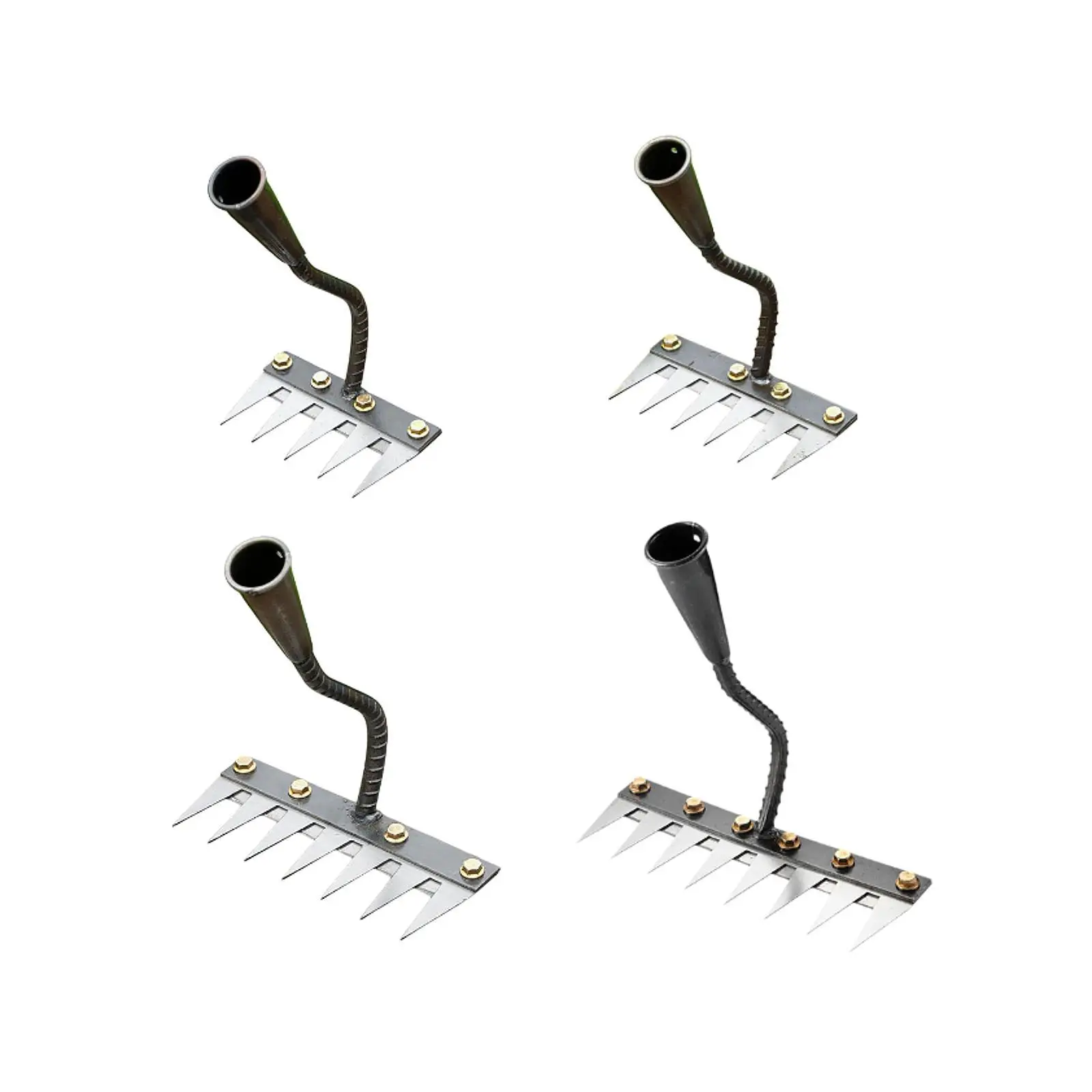 Garden Rake Steel Heavy Duty Rust Resistant Ergonomic Handle Remover Weed Puller Tool for Yard Farm Gardening Lawn Mulching