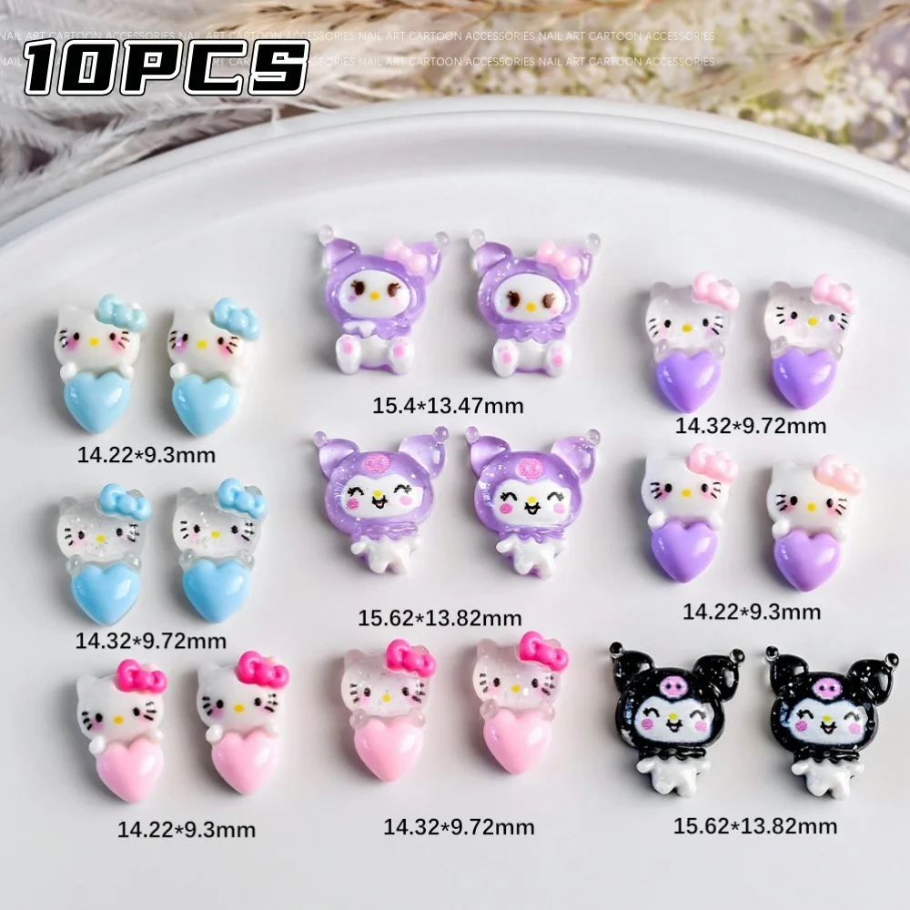 10pcs/lot 3D Hello Kitty Kuromi Melody Nails Art Resin Accessories Kawaii Sanrioed Series Nail Art Charms Flat Back DIY Crafts@*