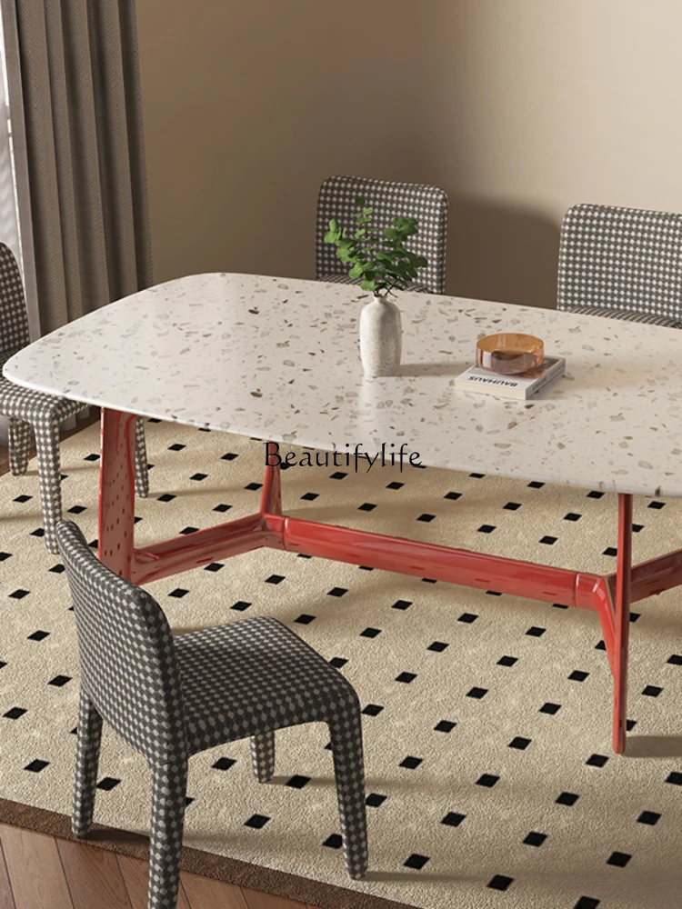 Modern Minimalist Rectangular Terrazzo Dining Tables and Chairs Set Marble Dining Table