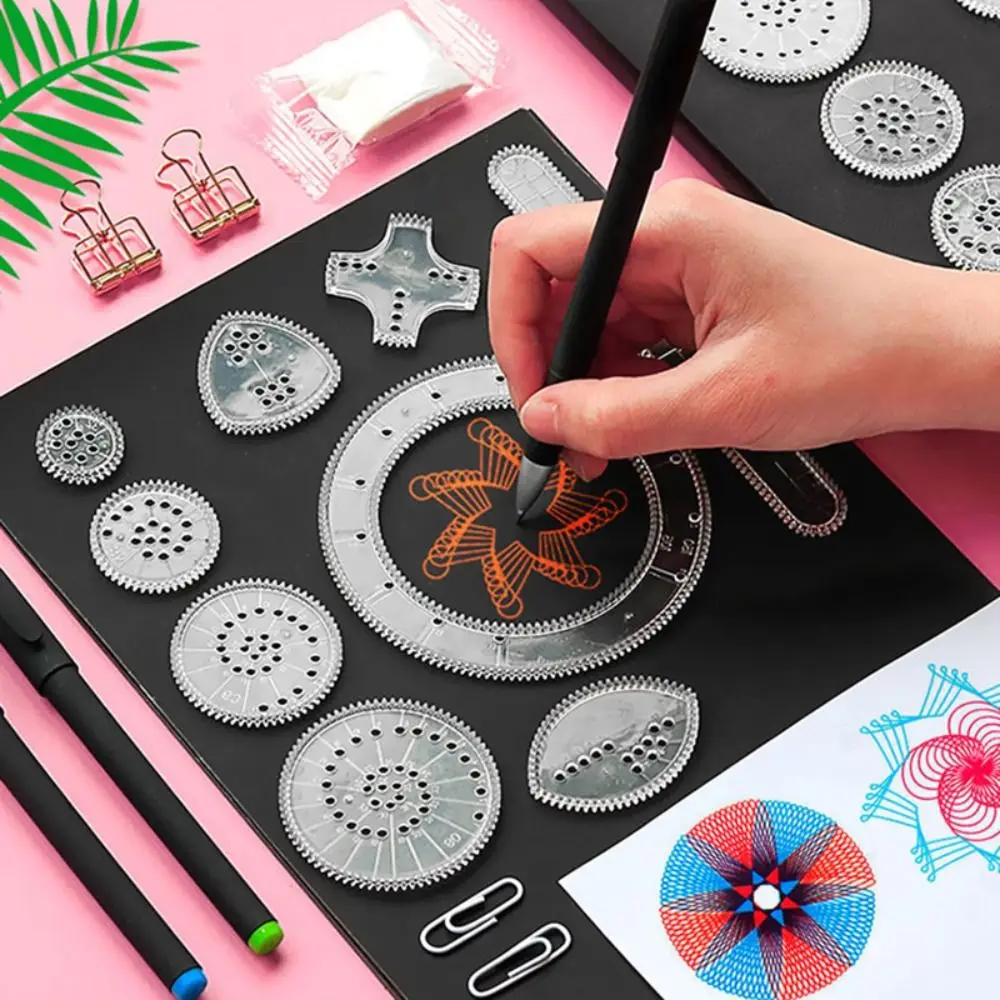 5/12/22PCS Interlocking Gears Wheels Spirograph Plastic Special Shaped Geometric Ruler Stationery Drawing Ruler Students