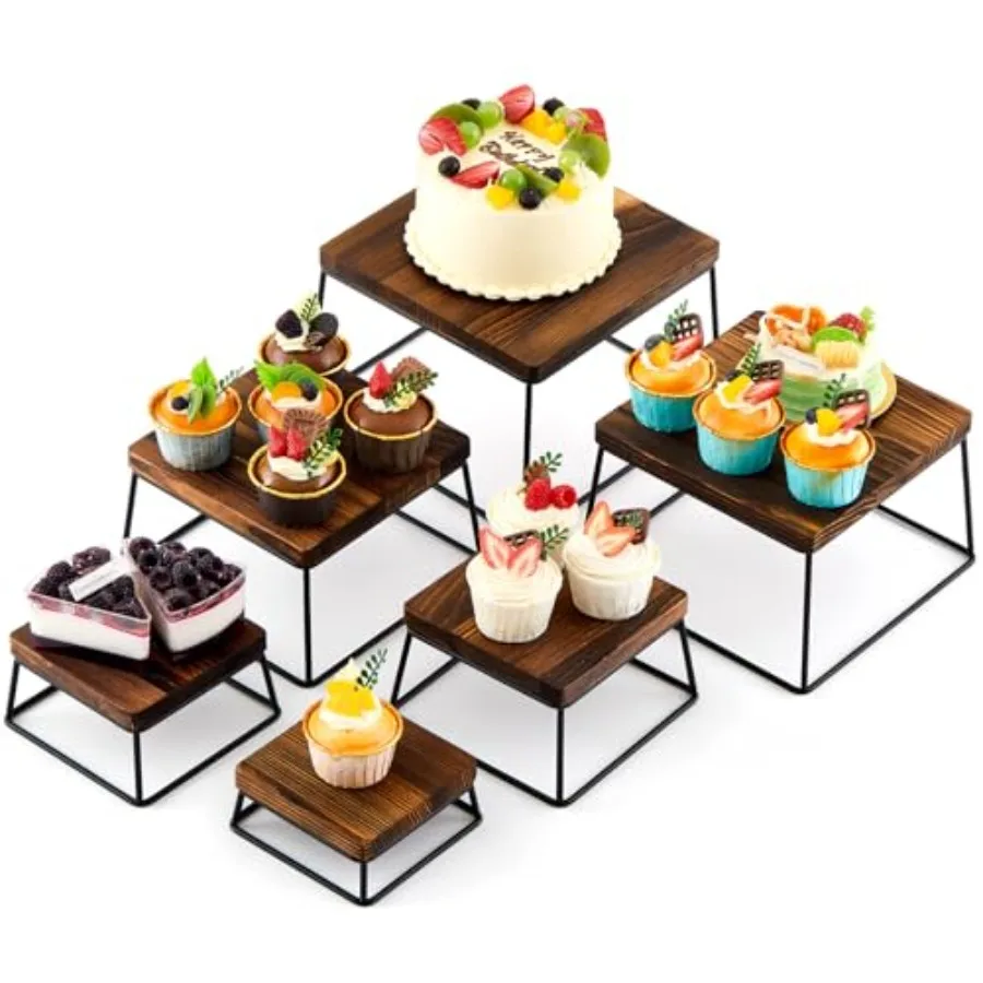

Набор из 6 настольных подставок для десертов, деревянные подставки для десертов для чашек, торта или еды, стола-шведского стола, многоуровневая подставка, фигурки ювелирных изделий Sh