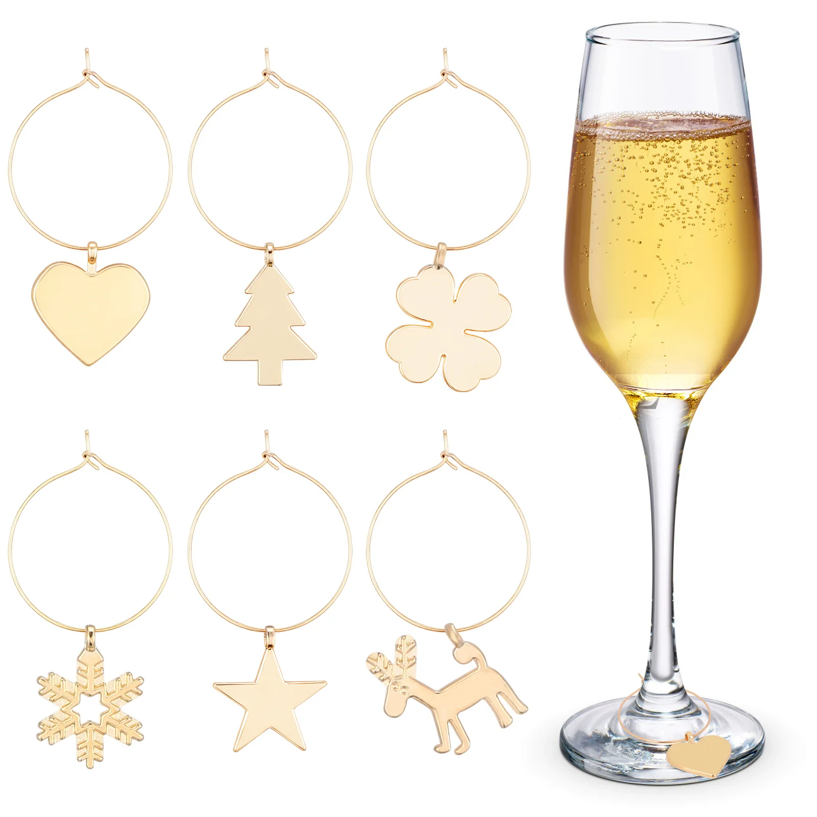 

6 pcs Wine Glass Ring Metal Christmas Party Decor Label Tag For Holiday Celebration Xmas Glass Marker Design