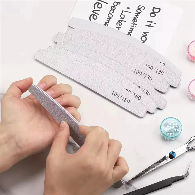 3/10/25Pcs Nail File 100/180 Grit Half Moon Nail Files Double Side Sandpaper Nail Sanding Grinding Gel Nail Polish Manicure Tool