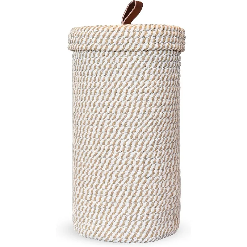 Toilet Paper Holder – Woven Toilet Paper Stand & Storage Basket with Lid, Freestanding Organizer for Bathroom, Fits 3 Mega Rolls