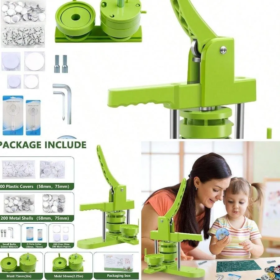 

Button Maker Multiple Sizes 200 Pcs Pin Maker 2.25+3 Inch Badge Maker Badge Making Kit With Button Parts Circle Cutter