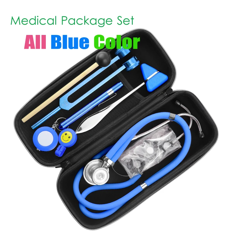 Health Monitor Storage Pouch Accessory Package with Medical Doctor Stethoscope Tuning Fork Reflex Hammer LED Penlight Tool Set