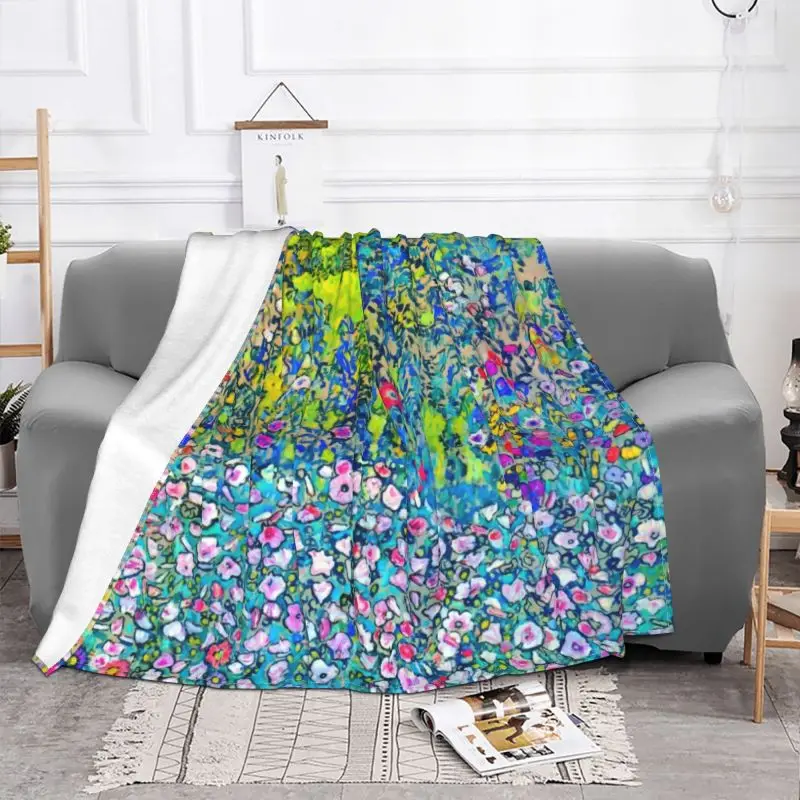 Horticultural Landscape With Hilltop By Gustav Klimt Blanket Fleece Spring Warm Flannel Painting Art Throw Blanket Bedroom Quilt