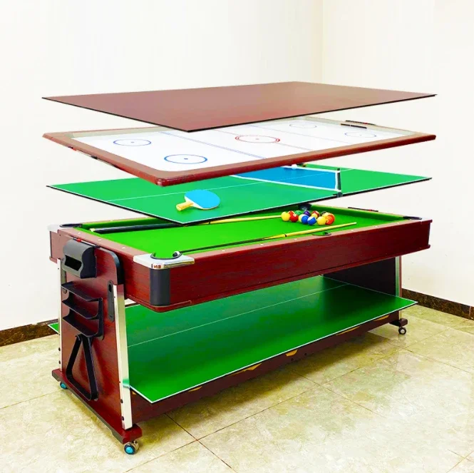 Home Entertainment 4 In 1 Modern Multi Game Billiard Pool Table With Air Hockey Table Tennis Table And Dinning