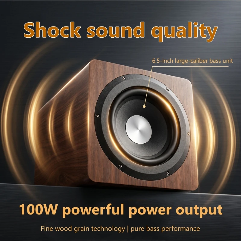 

6.5 Inch 100W Deep Bass Subwoofer Speaker - Wooden HiFi Sound for Home Theater Movies, Gaming & TV Surround System