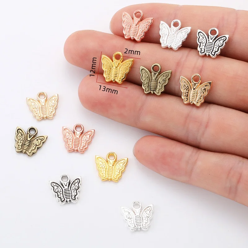 20pcs 6 Color butterfly Charms Round Pendant For Bracelets Necklace Jewelry Making DIY Handmade Alloy Accessorie 12*13mm D2122