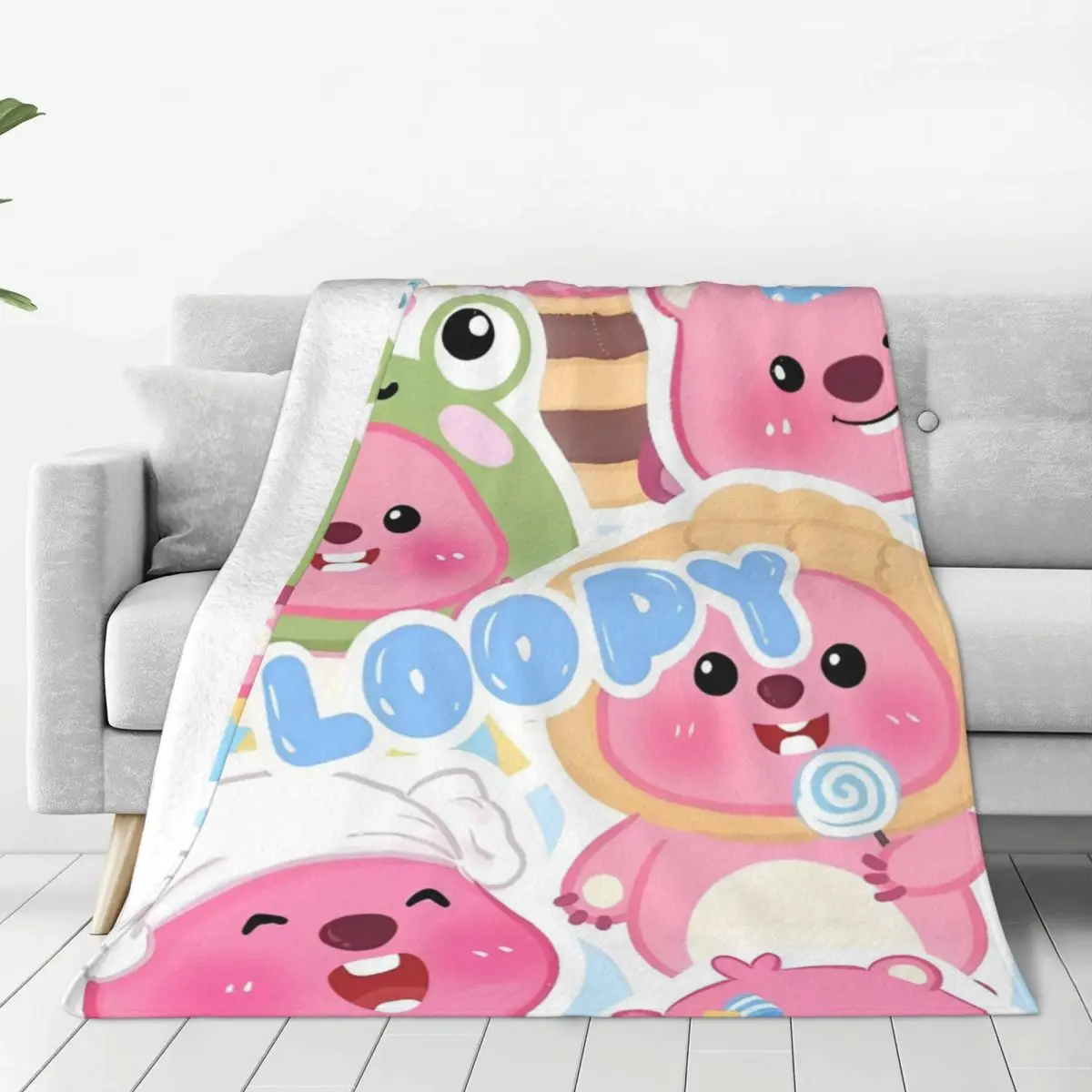 Zanmang Loopy Cartoon Blankets Fleece Summer Cute Kawaii Multi-function Lightweight Throw Blanket for Home Bedroom Bedspreads