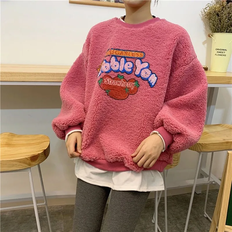 Sweatshirt Women Lovely Soft Thicker Velvet Cartoon College Girls Winter Clothes Korean Sudaderas Para Mujer Fashion New Design