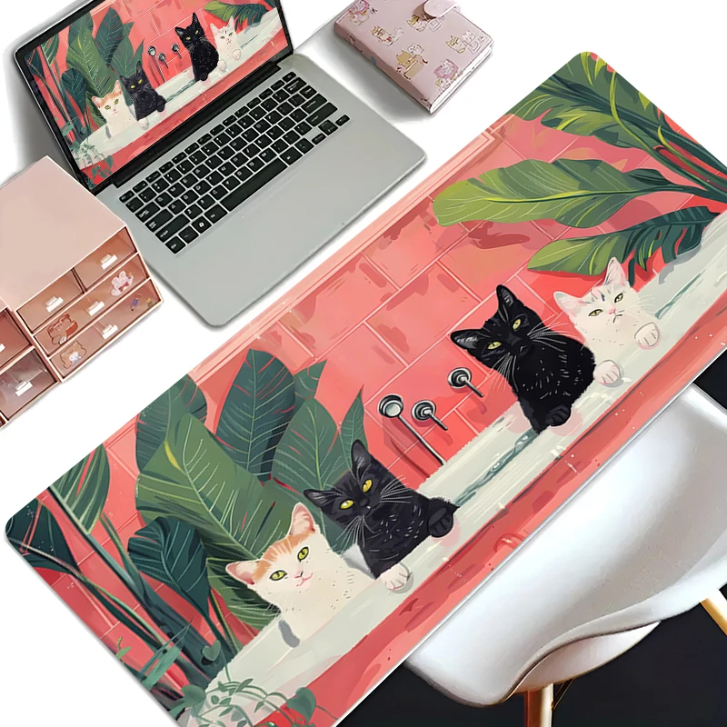 

Black Cat Anime Cartoon Mousepad Large Laptop Table Pad Office Accessories Large Mouse Pad Green Rubber Extended Carpet Desk Mat