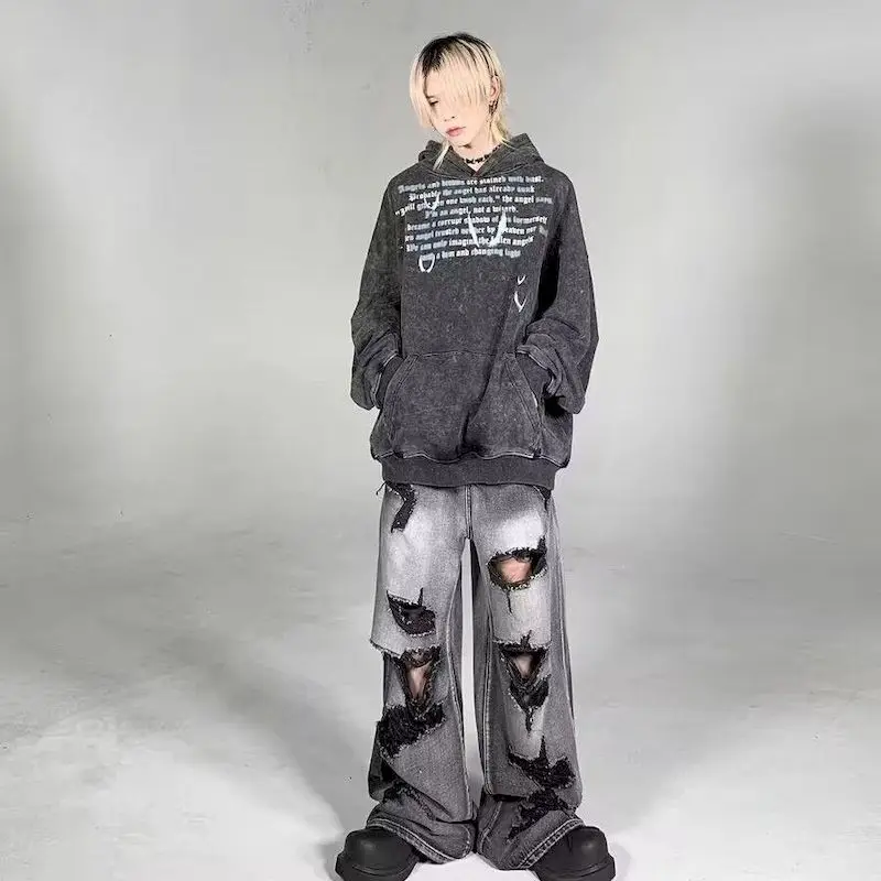 여성 및 남성용 오리지널 트렌디 후드티, 스터 프라이드 스노우플레이크 버드 프린트 워시드 후드 코트, 루즈 스웨트셔츠 커플 후드티