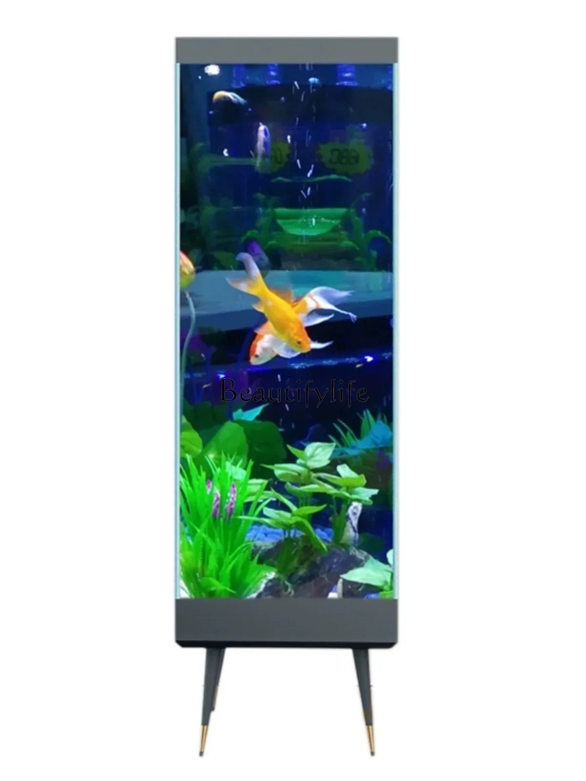 Vertical Fish Tank Living Room Small and Medium-Sized TV Cabinet next to the Floor against the Wall Super White Glass Fish Tank