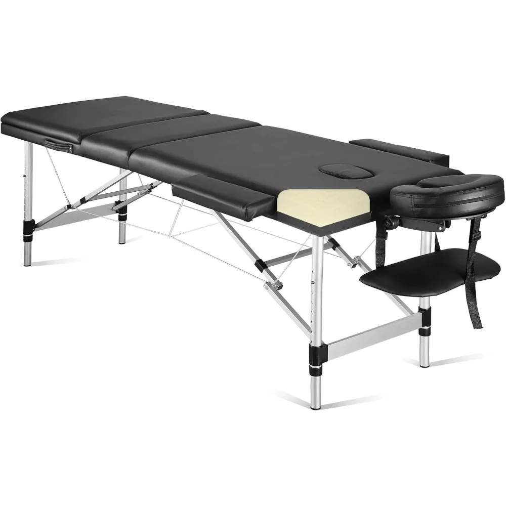 

Portable Massage Table 3 Fold 23.6" Wide, Height Adjustable Aluminum Massage Bed with Headrest, Armrests and Carry Bag