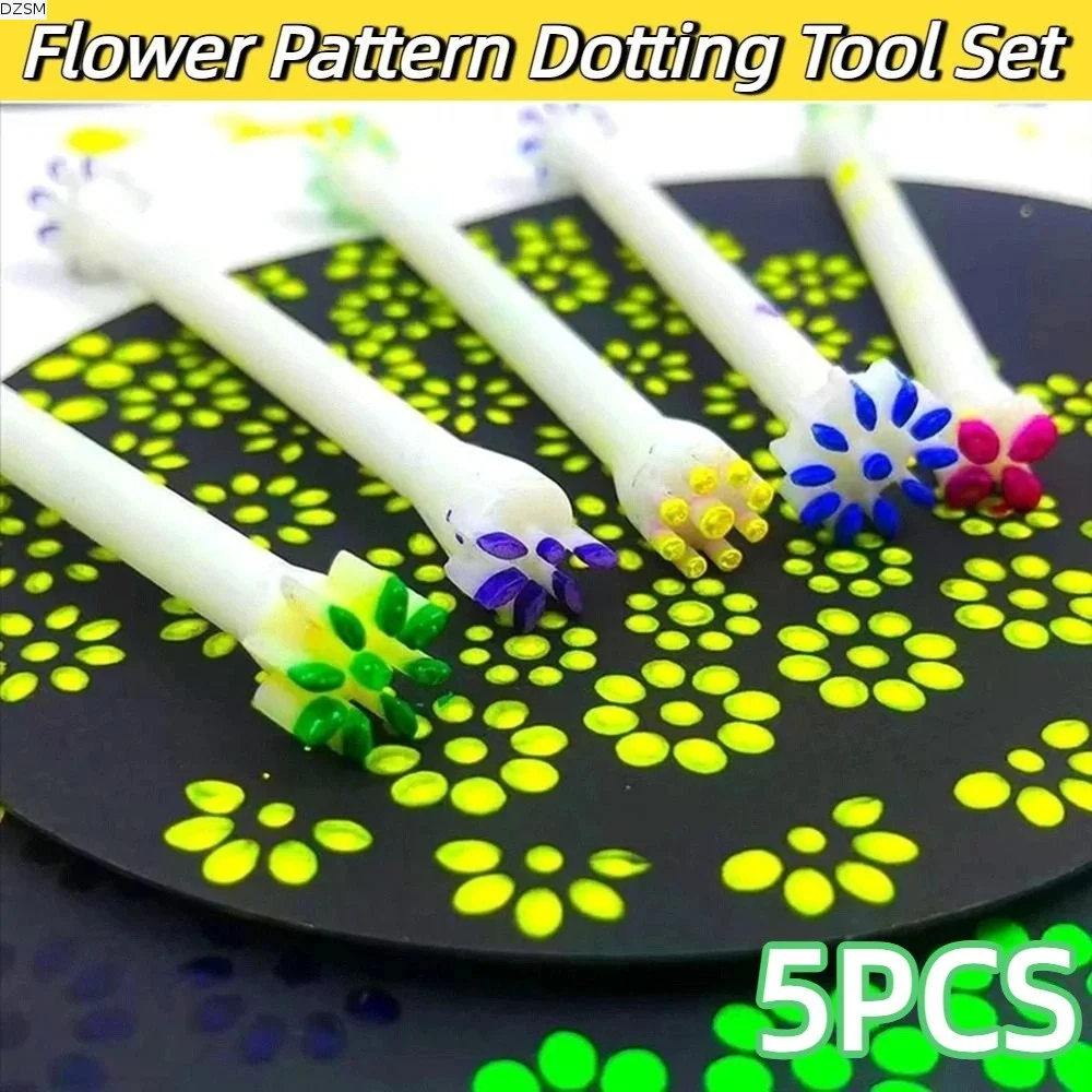5Pcs 10 Petal Shapes Flower Pattern Dotting Tool Set Creative Double Sided Flower Petal Tools 3D Printed Multi-purpose