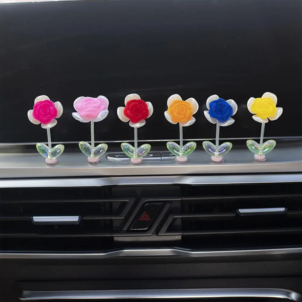 

Small Flower Dashboard Decor Cute Rose Flower Car Ornament Set Spring Shaking Head Decorations for Dashboard Console 6pcs Small