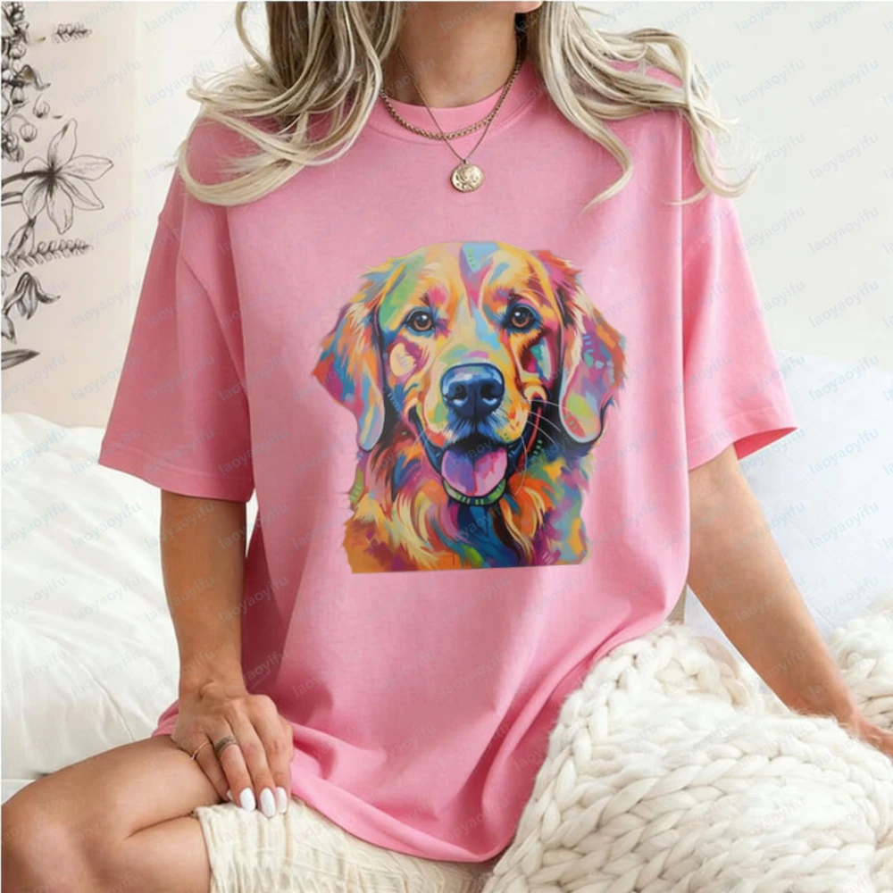 Golden Retriever Baumwoll-T-Shirt für Frauen Kawaii Hunde-Grafik-Tee Haustierliebhaber Casual Oberteil Geschenk für Hundemama und Hundepapa Weiches T-Shirt für Tierbesitzer – Detail 7