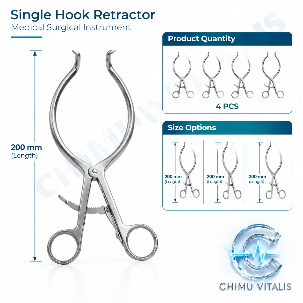 【CHIMU VITALIS】 Stainless Steel Single Hook Mastoid Retractor for Muscle Tissue Spreading