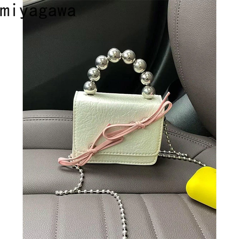 Miyagawa Small Designer Bag Bowknot Mini Chain Earphone Bag Cute and Sweet Handheld One Shoulder Crossbody Bag for Women