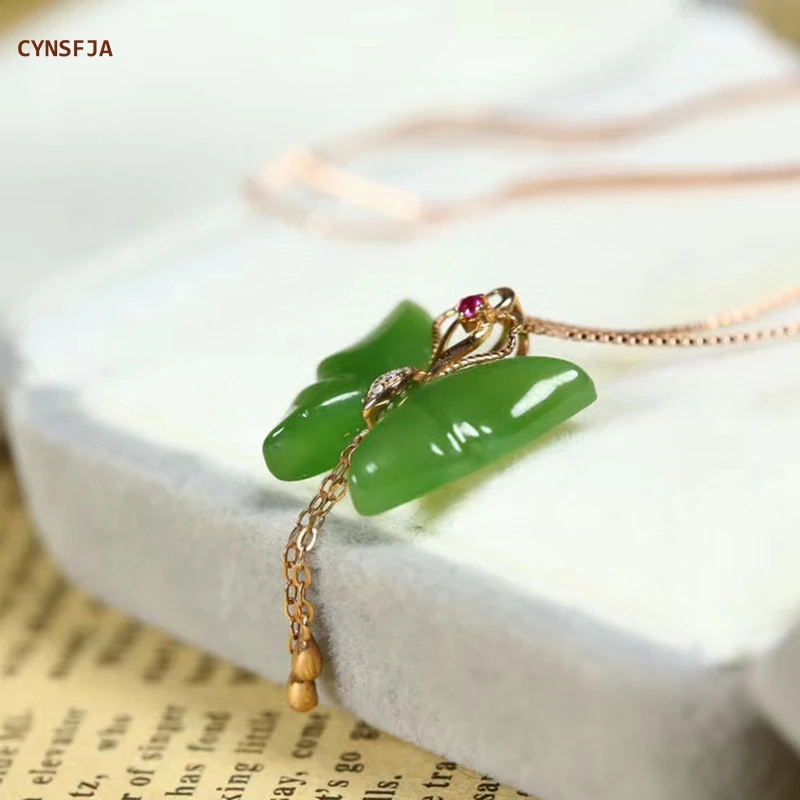 CYNSFJA New Real Rare Certified Natural Hetian Jasper Nephrite Jade Lucky Charms Butterfly Jade Pendant 18K Buckle Blessing Gift