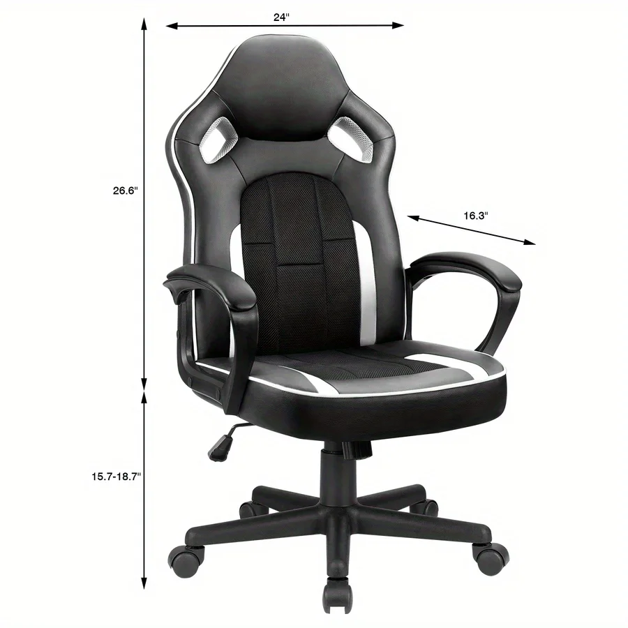 Game chair, office chair, leather computer office chair, racing style, ergonomically adjustable rotating task chair with waist