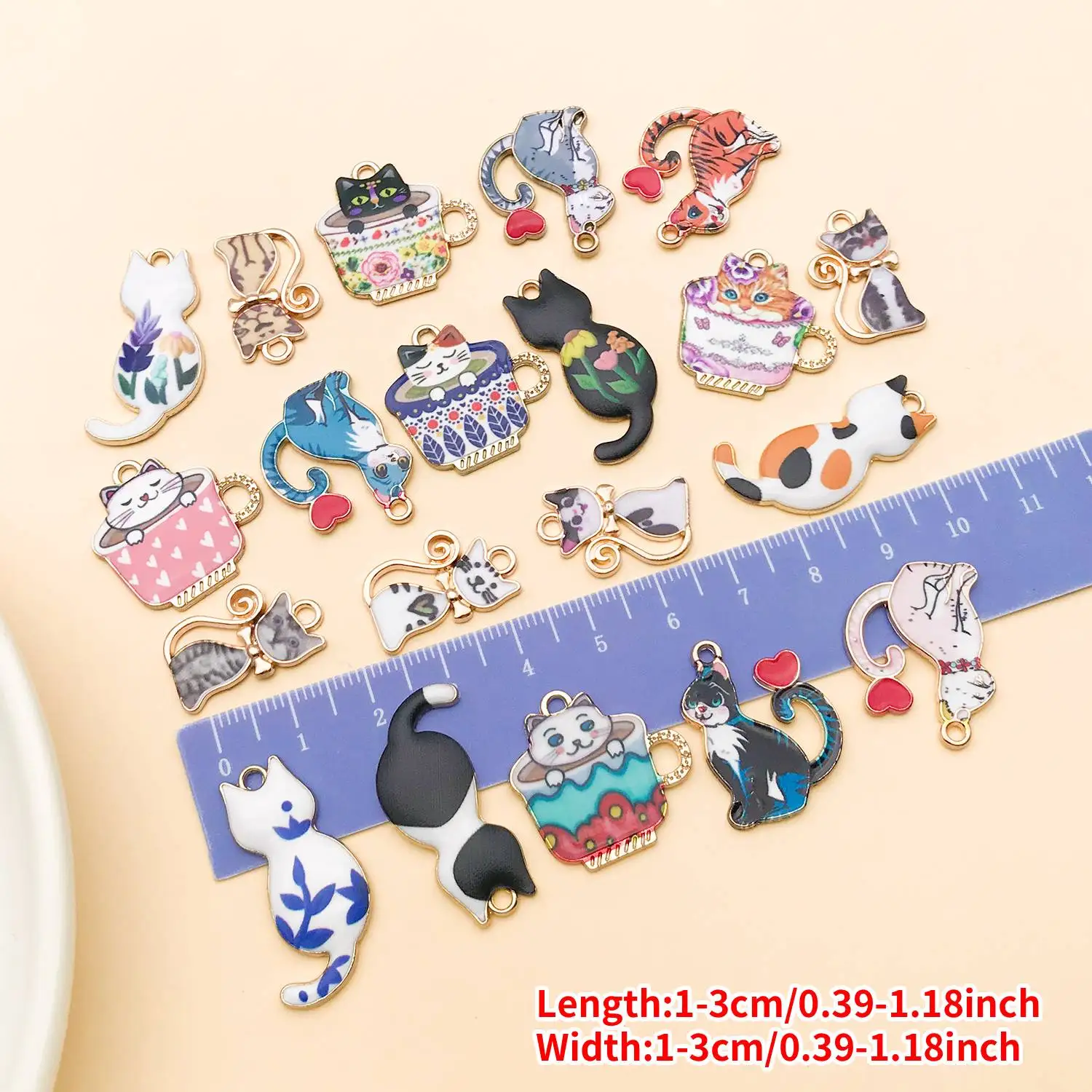 20pcs Cute Printed Cat Charms for DIY Jewelry Making