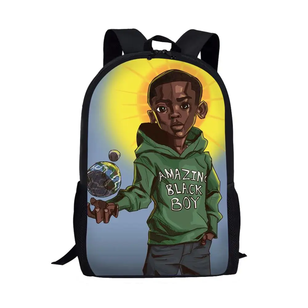 

Cartoon Black African American Boys Print School Bag Cool Backpack for Teenagers Student Kids Elementary Children 16in Bookbags