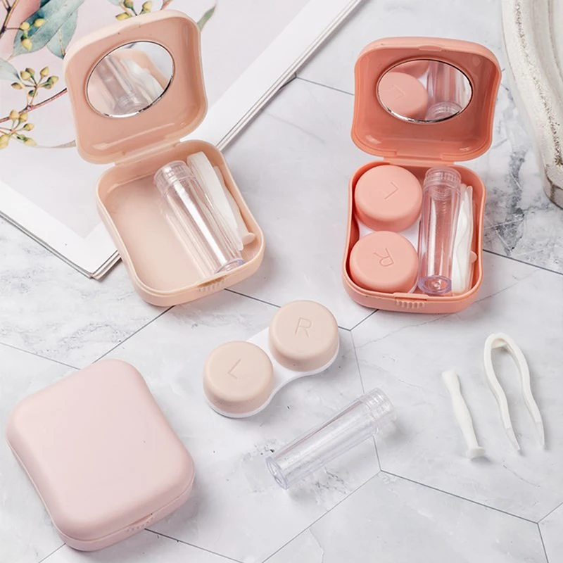 1Pc Contact Lens Case Box With Mirror Women Mini Eyes Contact Lens Container Box Bag For Outdoor Travel