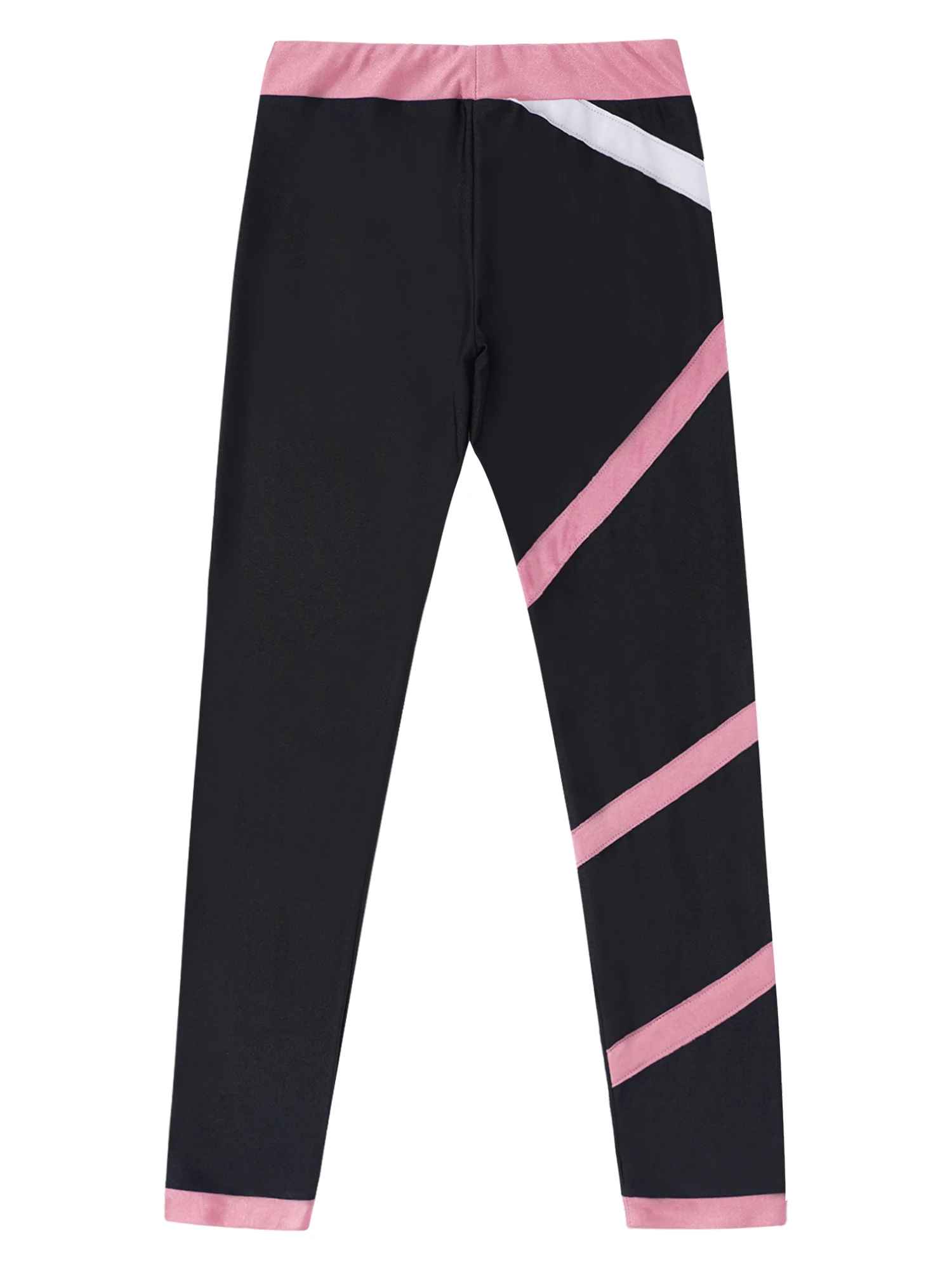 Kids Girls Sports Wear Long Sleeves Stretchy Skinny Crop Tops with Colorblock Leggings Set for Gym Yoga Figure Skating Workout