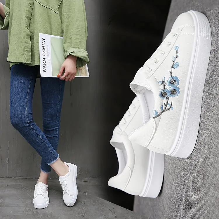 Fashion Embroider Breathble Vulcanized Shoes Women Sneakers Pu Leather Platform Shoes Women Lace Up Casual Shoes 544srf5