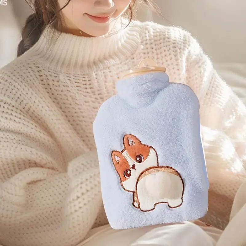 Hot Water Bottle For Cramps 900ml Cute Plush Hot Water Bottle Winter Warm Water Bag Hot Water Pack Soft Warm Compress