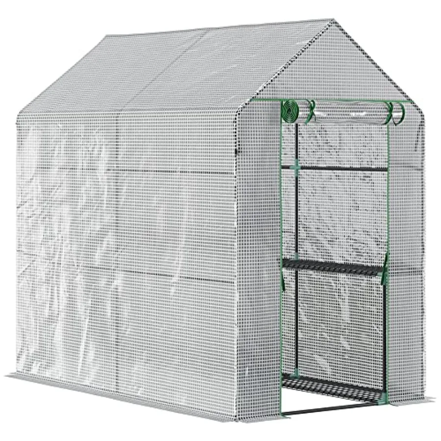 

47.25 x 73.25 x 74.25 Walkin Greenhouse Outdoor Portable Green House with 4 Shelves Plant Flower Growing Warm House with Rollup