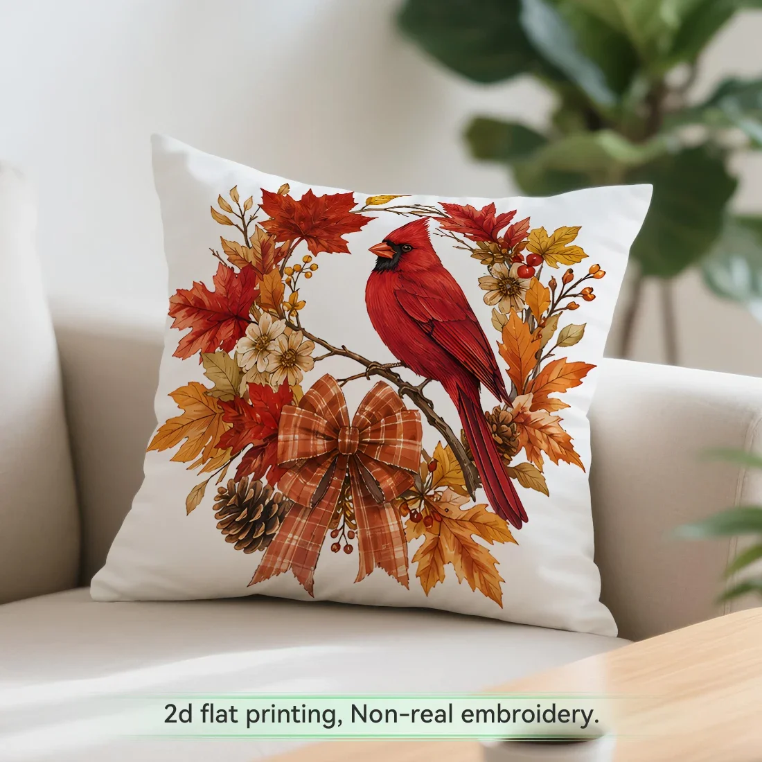 Cardinal Autumn Floral Cushions Pillowcase Polyester Cushion Cover Throw Pillow Pillowcover Home Car Sofa Decor