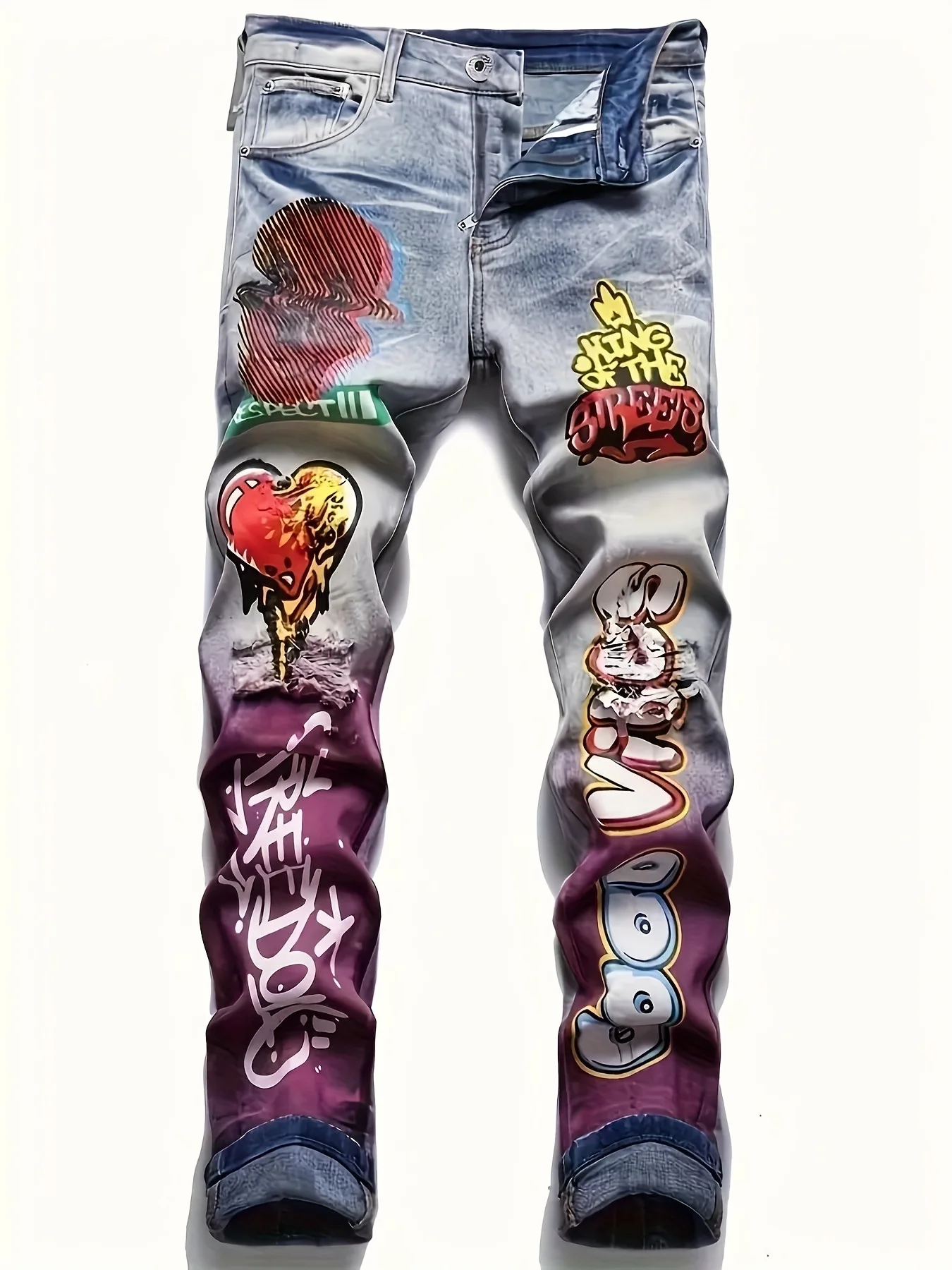 

New trend foreign trade style men's jeans elastic hole patch stitching men's straight jeans