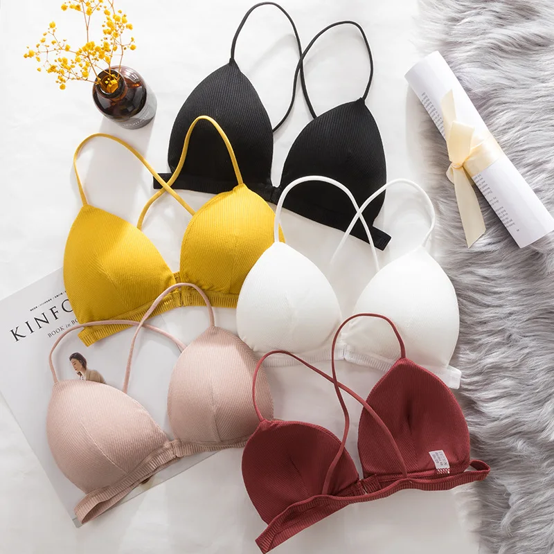 French Triangle Cup Slim Slim Slim Strap Wrapping Chest Sexy No Steel Ring Underwear Sexy Sports Cross Back Bra