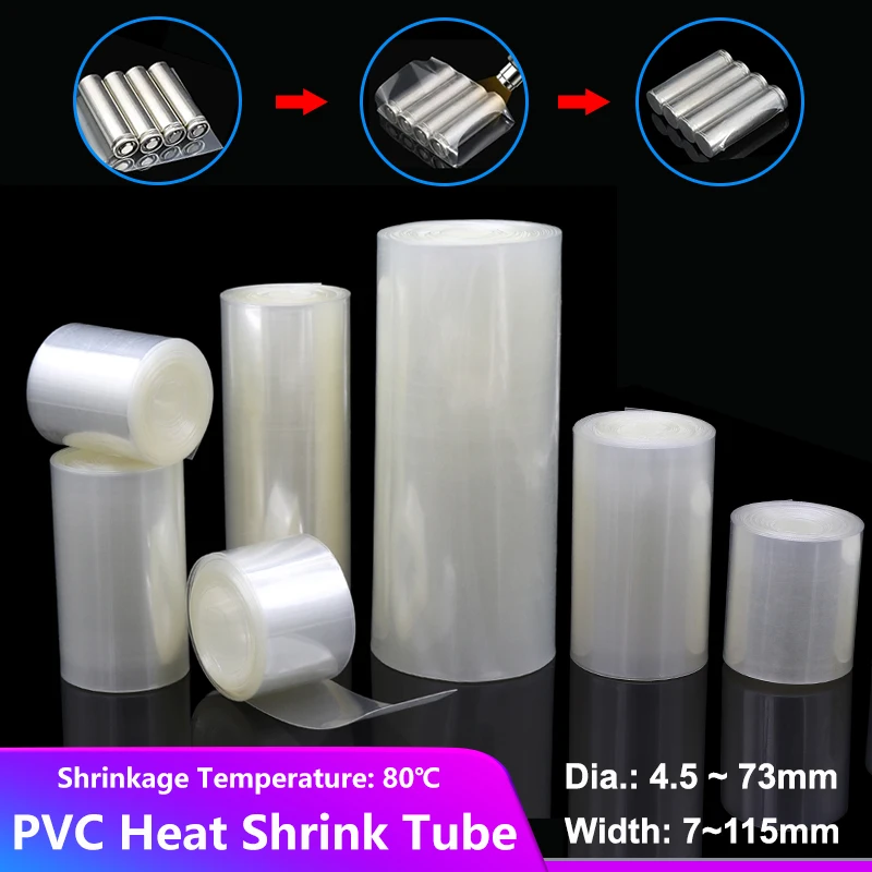 1/3/5M Clear 7mm~115mm PVC Heat Shrink Tube Insulated Shrink Tubing For 18650 Battery Packs Cable Sleeve Protection Film Wrap