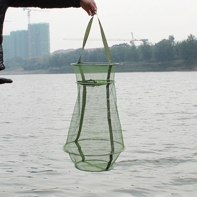 Cesta de trampa para peces, diseño de apertura con cordón, fácil de llevar y plegable, red de pesca, cestas para peces vivos, 1 unidad