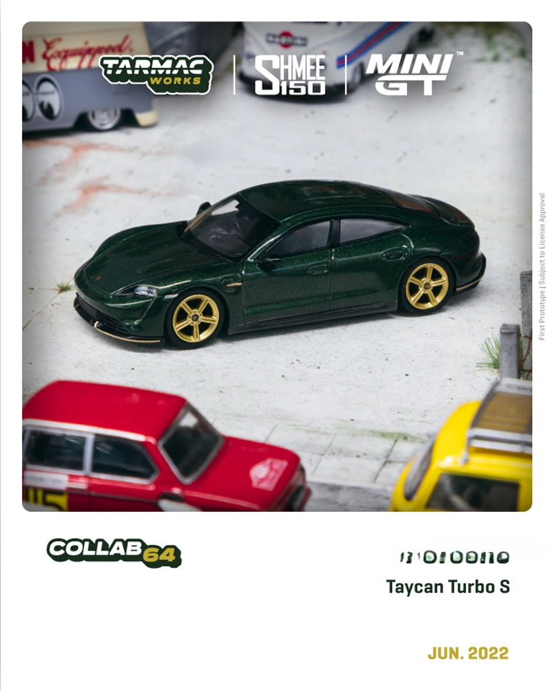 Tarmac Works x MINI GT 1:64 Taycan Turbo S Midnight Green RHD Model Car