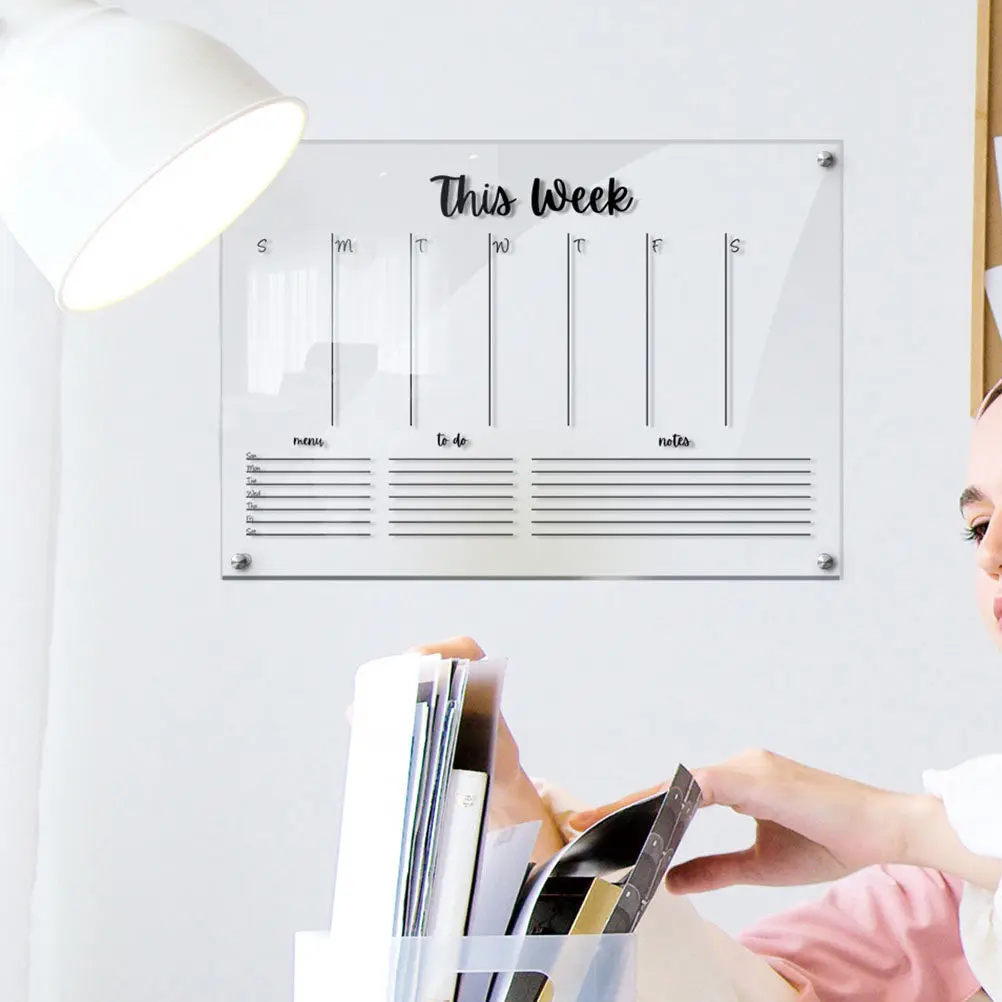1Set Acrylic Memo Board with Erasable Pen Simple Elegant Clear Whiteboard for Students to Do List Weekly Planner Household