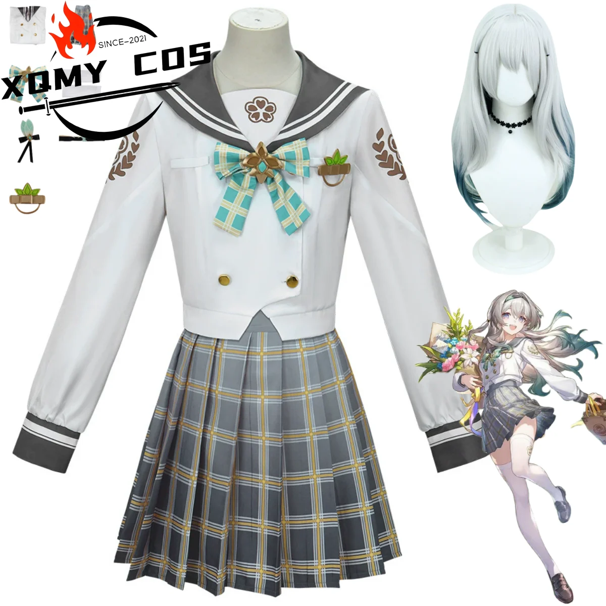 

XqAnime Game Honkai:Star Rail Firefly Косплей Костюм Springtime Приветствие JK Униформа Юбка Рубашка Парик Женский Сексуальный Повседневный Досуг Су