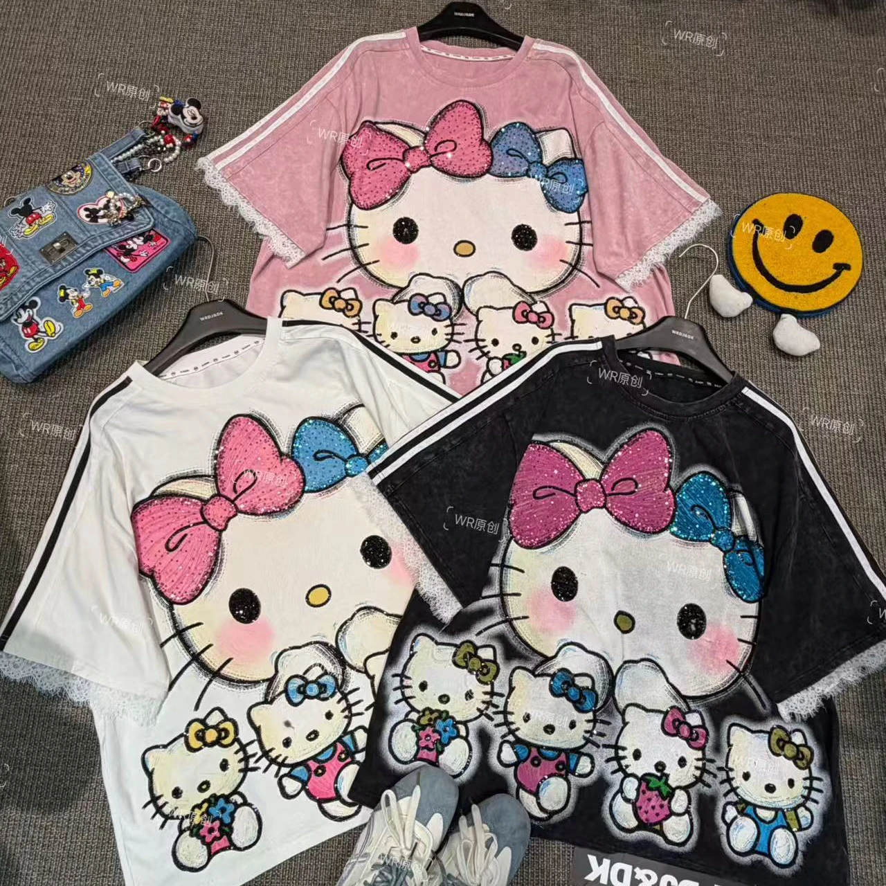 

Heavy-Weight Cartoon Kitty Short-Sleeve T-Shirt Loose Fit Ladies Summer Fashion Casual Cotton round Neck Top