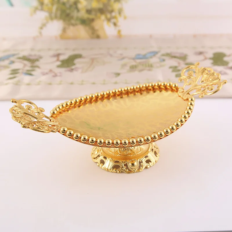 European Style Alloy Oval Fruit Plate Fashion Candy Plate Dried Fruit Nut Plate Home Practical Decorations