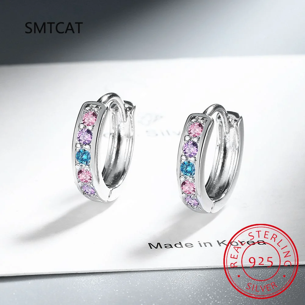 Rainbow 925 Sterling Silver Hoop Earrings for Women Colorful Zicron Summer Jewelry Certified New Gifts 2024 Crystal Gemstone